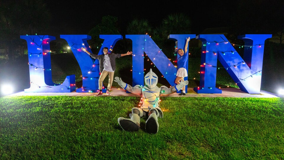 LYNN letters with Lance tangles in holiday lights